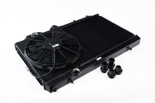 CSF 01-07 Mitsubishi Evo 7/8/9 Full-Slim Radiator w/12in Fan & Shroud/-16AN - Black