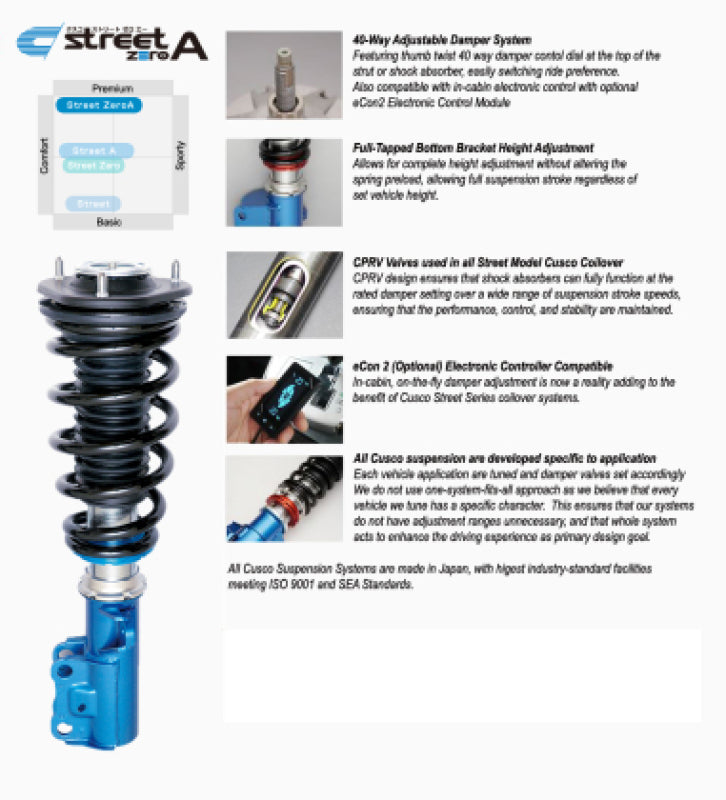 Cusco 2023+ Toyota Prius 5th Gen (MXWH60) Street Zero-A Coilover Kit (Rear Upper Mount Not Included)