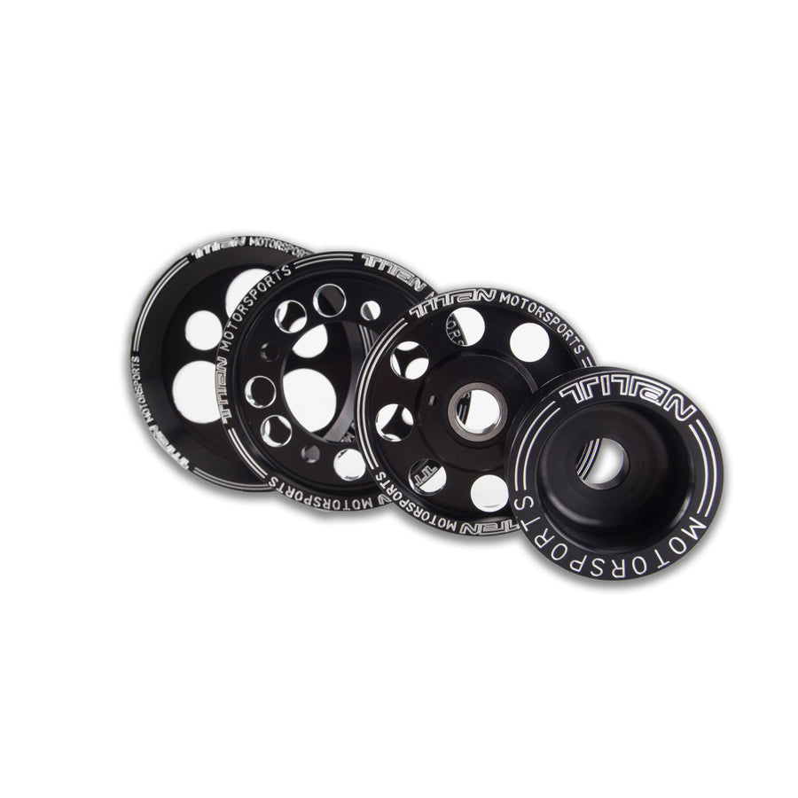 TITAN 4 PIECE BLACK EDITION BILLET ALUMINUM PULLEY SET W/ IDLER FOR 2JZ/1JZ
